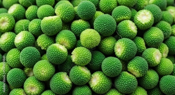 Fototapeta Close-up of Fresh Green Guttiferous Fruits with Textured Surface