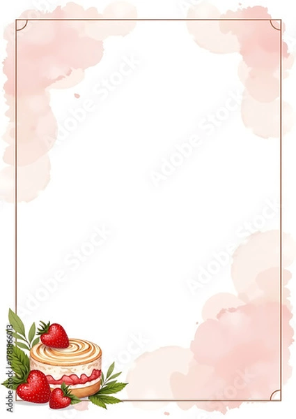 Fototapeta Strawberry Cake Frame A4 Background
