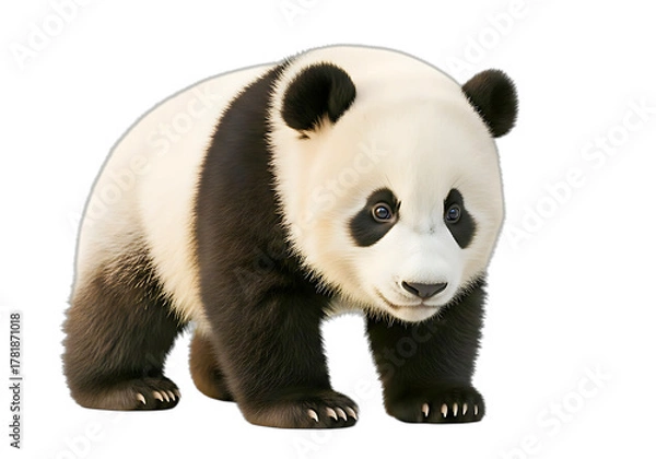Obraz A giant panda bear standing isolated on transparent background looking forward
