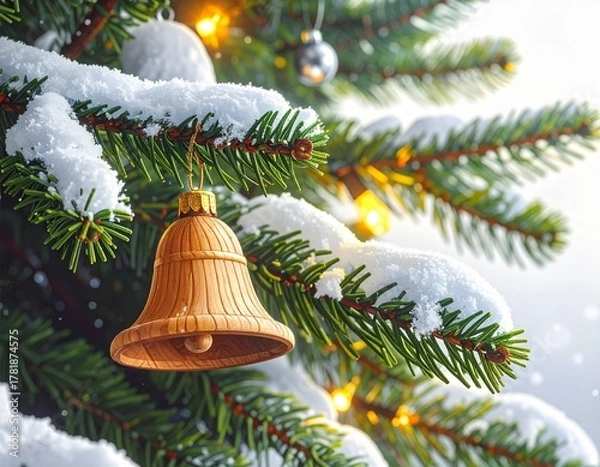 Fototapeta Realistic Close-Up of Decorated Christmas Tree with Ornaments and Lights — Festive Holiday Celebration Background