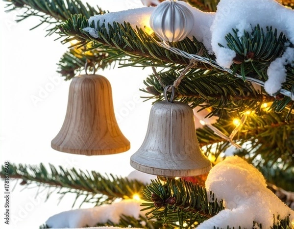 Fototapeta Realistic Close-Up of Decorated Christmas Tree with Ornaments and Lights — Festive Holiday Celebration Background