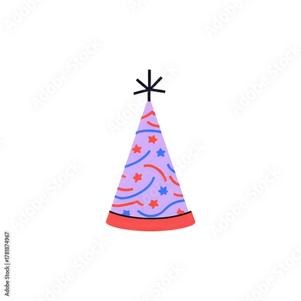 Fototapeta Festive party hat with playful stars and swirls