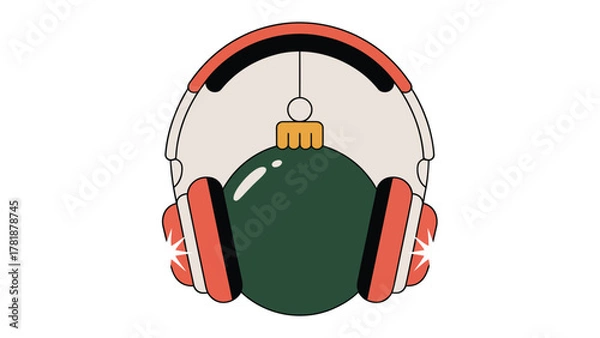 Fototapeta Holiday Harmony: A festive ornament, suspended from a pair of headphones, embodies the joyful sounds of the season.