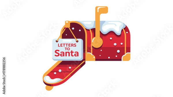 Fototapeta Letters to Santa: A vibrant and inviting mailbox, adorned with festive snow and a sign beckoning children to send their wishes. Symbolizing the anticipation and joy of the holiday season.