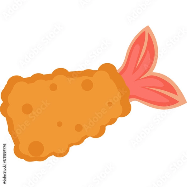 Fototapeta Crispy golden brown fried shrimp with visible pink tail against a transparent background offering a simple clean food illustration