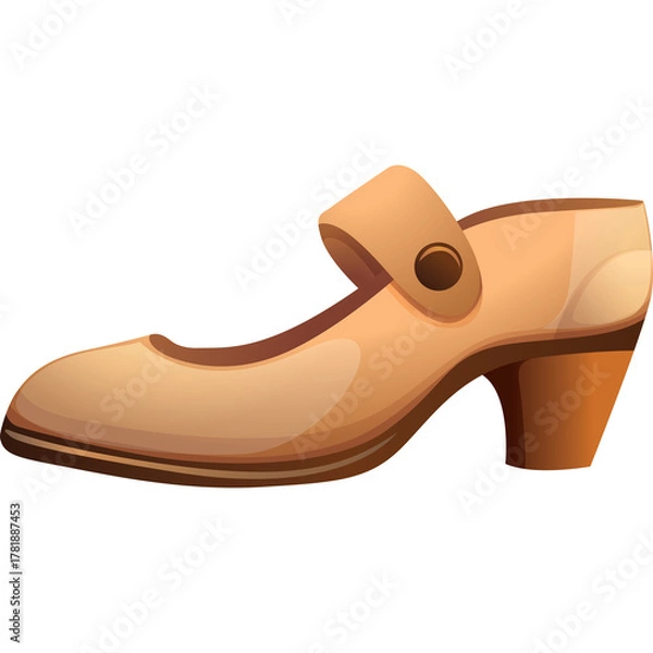 Obraz A Stylish Tan Mary Jane Heel Shoe With A Button Strap and Chunky Heel on a Transparent Background