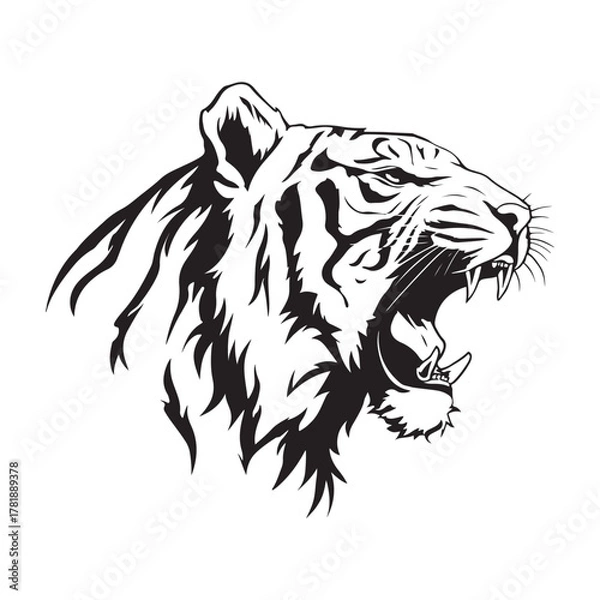 Fototapeta TIGER HEAD ROAR SIMPLE LINE ART VECTOR DESIGN