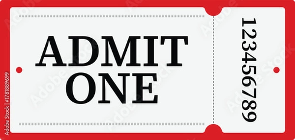 Fototapeta Admit One Ticket - Simple Red and White Event Entry Ticket Design