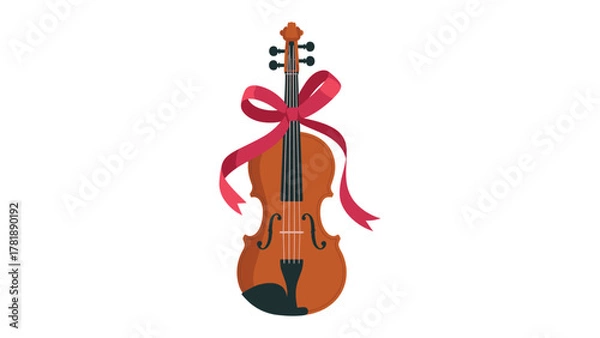 Fototapeta Melodic Gift: A beautifully crafted violin, adorned with an elegant red ribbon, symbolizes the harmonious blend of artistic expression and the thoughtful giving of music.