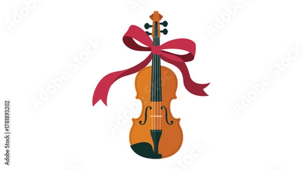 Fototapeta Violin Adorned with Ribbon: A beautifully crafted violin, accentuated by a delicate red ribbon, exudes an aura of music and festivity, symbolizing the joy of melody.