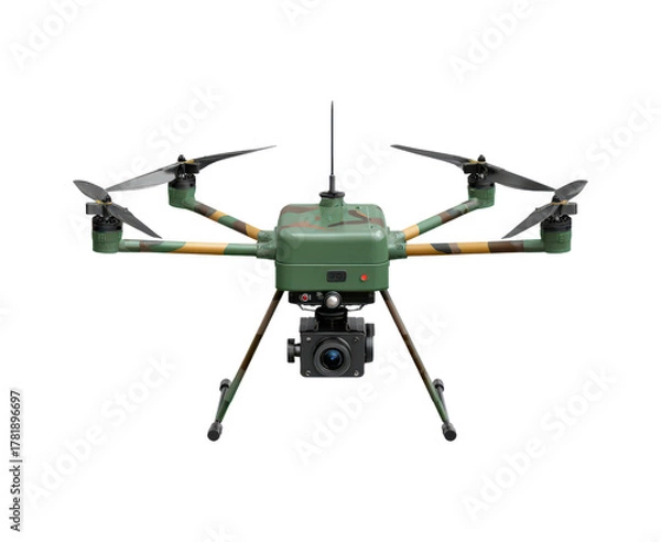 Obraz Robotic observation platform, Hightech surveillance robot featuring reflective panels and tracking on transparent background