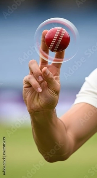 Fototapeta Professional Cricketer Hand Spinning Red Cricket Ball Mid Air During Practice Match Or Training Session Sports Action Motion Energy