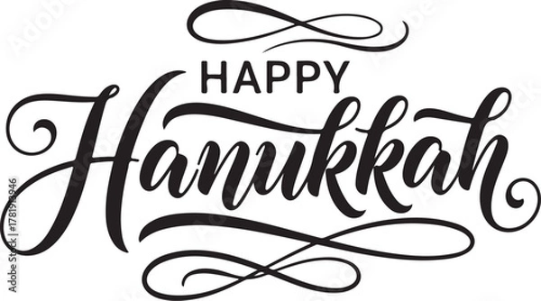 Fototapeta Elegant Happy Hanukkah vector calligraphy in black and white design