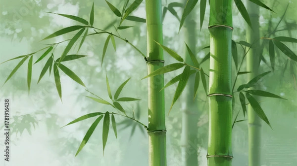 Obraz End of Heat solar term bamboo forest ink wash painting style Zen background