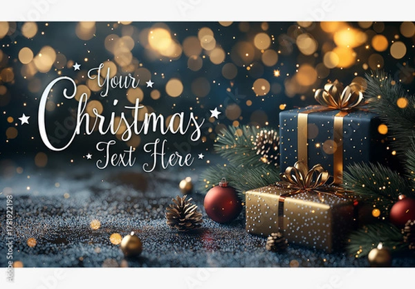 Obraz Christmas Card With Gifts On Snow Mockup