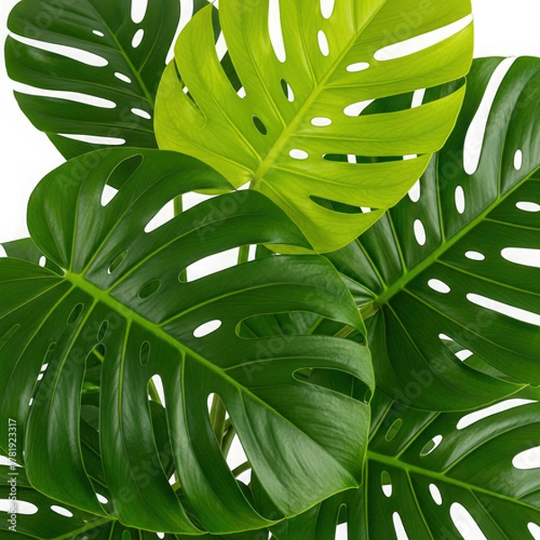 Fototapeta Monstera deliciosa leaves with unique fenestrations isolated on transparent background