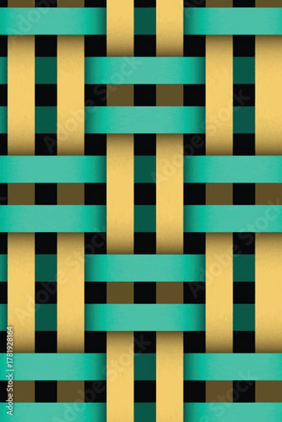 Fototapeta Yellow green checkered wicker  seamless background. Vertical vector illustration