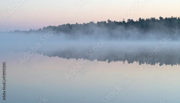 Obraz Soft mist over calm lake during sunrise showing peaceful natural reflection