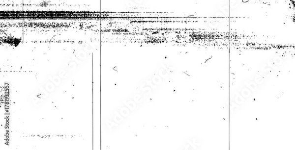 Obraz Film black and white old texture. Distressed retro photo effect. Old movie filter overlay frame. Grunge gritty texture with dust, scratches and faded stripes. Vector transparent retro decoration.