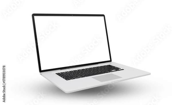 Fototapeta Floating modern laptop computer screen isolated on transparent background with shadows. 3D rendering