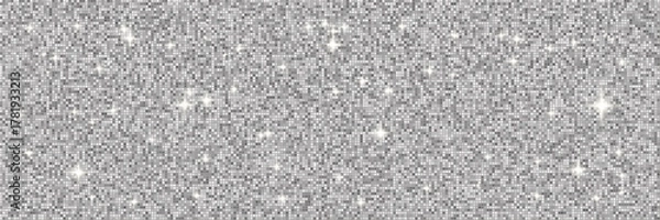 Fototapeta Grey square mosaic sequin background with disco ball shine and glimmer texture. Silver sparkle floor for glam party or abstract shimmer wall design. Vector illustration.