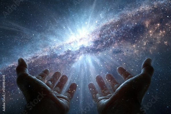 Fototapeta Divine Touch: Hands of God Shaping the Galaxy in the Vastness of Space