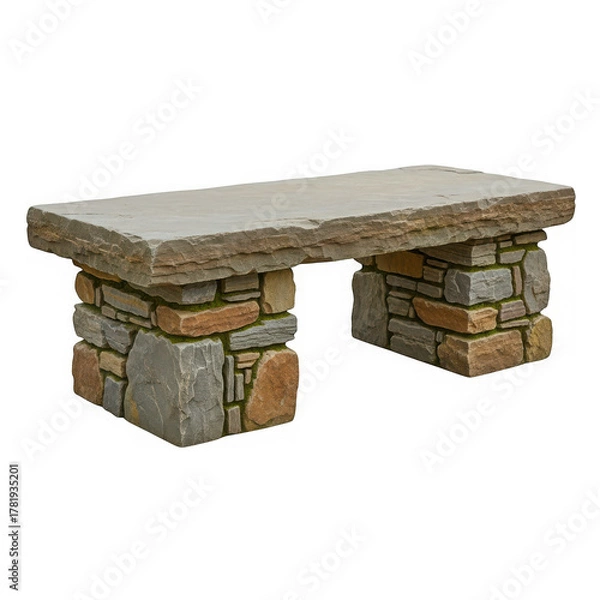 Fototapeta Rustic stone bench isolated on transparent background for outdoor seating