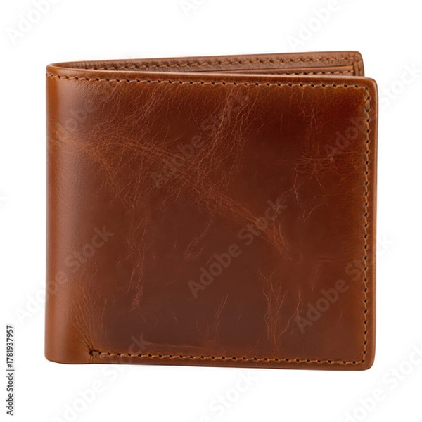 Fototapeta Brown leather wallet isolated on transparent background, a stylish accessory for men