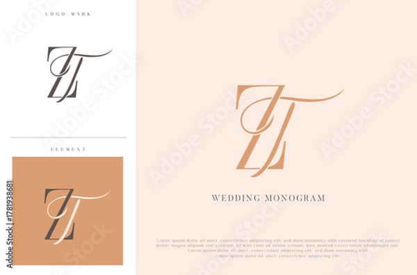 Fototapeta Elegant wedding monogram TZ initials with calligraphic flourish