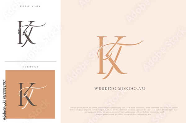 Fototapeta Elegant wedding monogram TK initials with calligraphic flourish