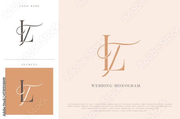 Fototapeta Elegant wedding monogram TL initials with calligraphic flourish