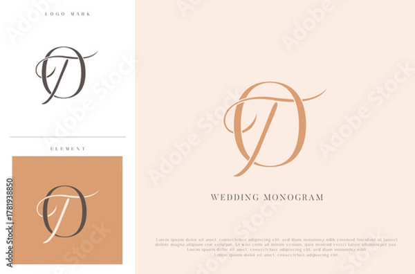 Fototapeta Elegant wedding monogram TO initials with calligraphic flourish
