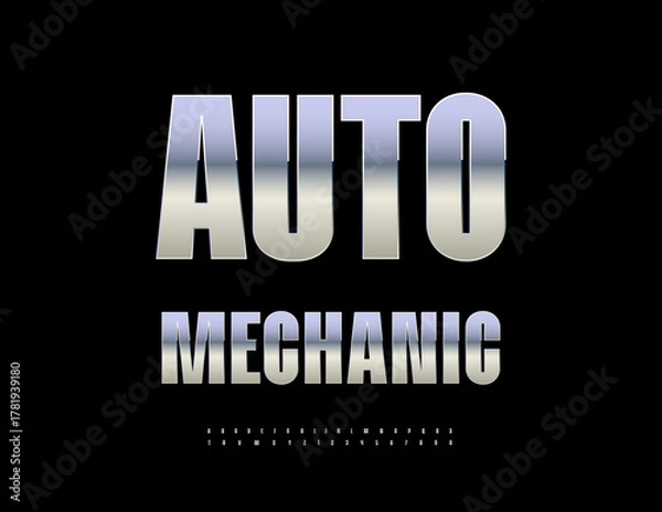 Obraz Vector Silver logo Auto Mechanic. industrial Metallic Font. Digital Steel Alphabet Letters and Numbers set.