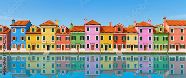 Obraz Colorful houses reflect in the serene waters of Burano island
