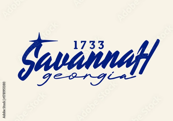 Fototapeta Vintage Elegant Script Typography Savannah Georgia State T-shirt, and Poster Design Minimalist Motivation Apparel - Vector