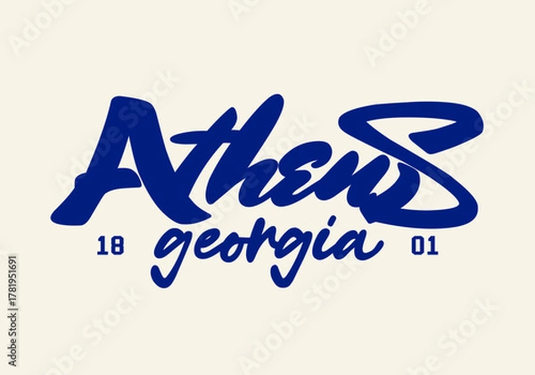 Fototapeta Vintage Elegant Script Typography Athens Georgia State T-shirt, and Poster Design Minimalist Motivation Apparel - Vector