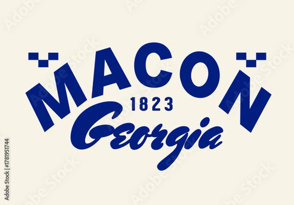 Fototapeta Vintage Elegant Script Typography Macon Georgia State T-shirt, and Poster Design Minimalist Motivation Apparel - Vector