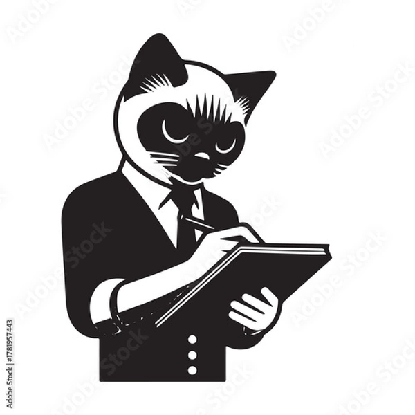 Obraz Cat in Suit Taking Notes: Professional and Focused.