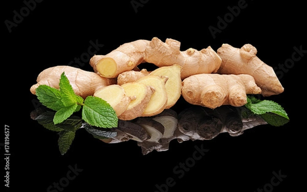 Obraz Pile fresh not peeled ginger roots