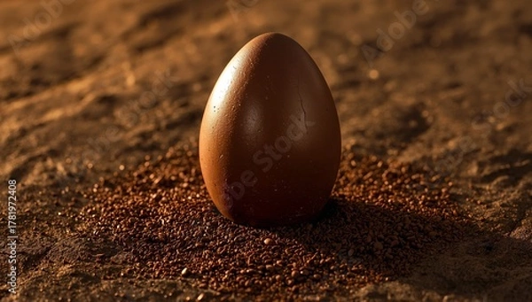 Obraz Brown Egg on Granular Surface, a Study in Light and Shadow, Textural Contrasts.