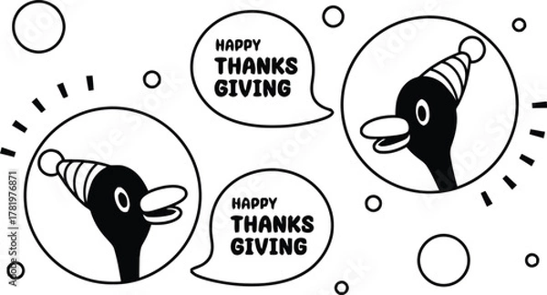 Obraz Joyful cartoon ducks wearing festive hats celebrate Thanksgiving with cheerful greetings, perfect for seasonal design and invitations