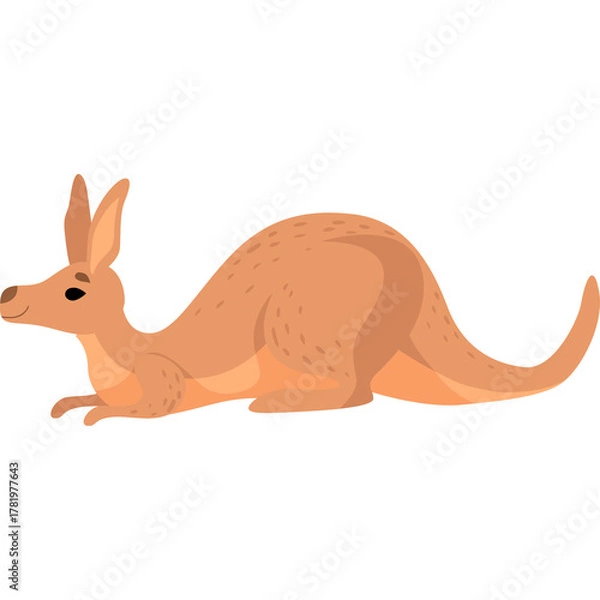 Fototapeta Cute Brown Kangaroo Lying Down with Australian Outback Theme and Transparent Background Minimalist Flat Design