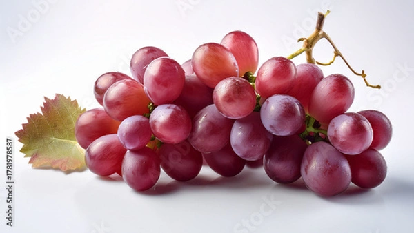 Fototapeta Red grapes bunch on clean white background