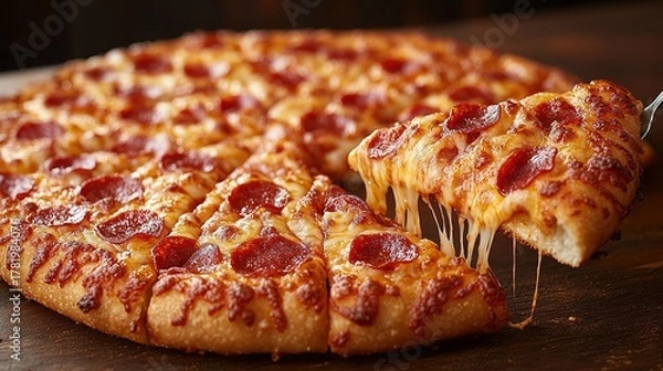 Obraz Hyper-Realistic Whole Italian Pizza, Thin Crust Crispy with Rich Cheese, Material for Food Beverage Advertising and Italian Cuisine