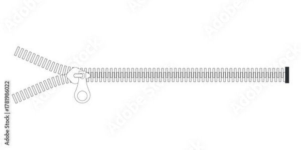 Fototapeta Textile symbol and sign. Zipper closure for clothing. Zipper icon for fashion cloth.  Vector illustration open zipper on white background.

