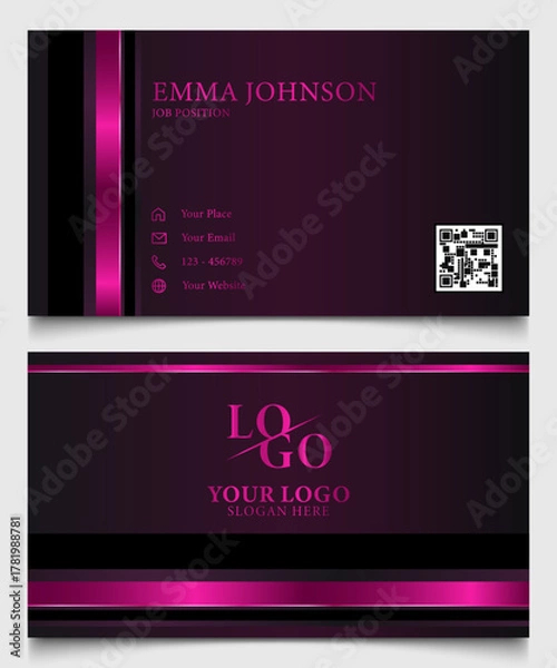 Obraz Business Card Design Elegant Template with Pink Accents and Modern QR Code Feature