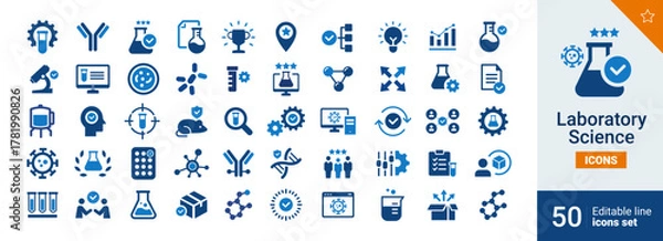Obraz Laboratory Basic icons Pixel perfect. Antibody, cell, work,...	
