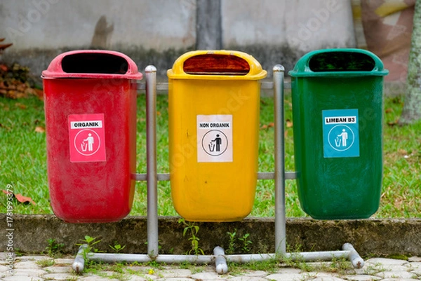 Fototapeta Outdoor garbage sorting bin in public park