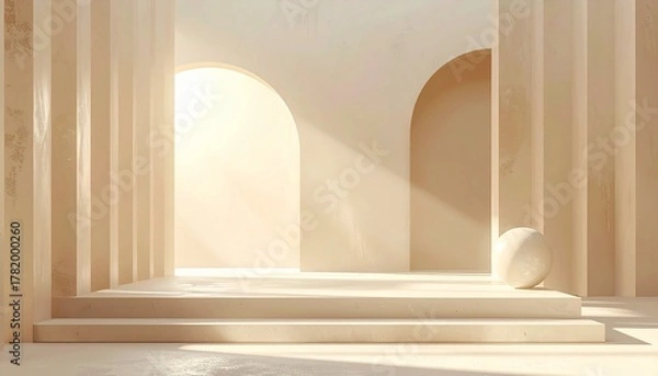 Obraz Serene Architectural Composition: A minimalist architectural scene with clean lines, soft lighting, and geometric forms. Evoking a sense of calm and order, a tranquil visual