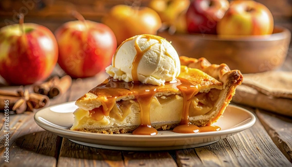 Fototapeta Classic American Apple Pie with Ice Cream